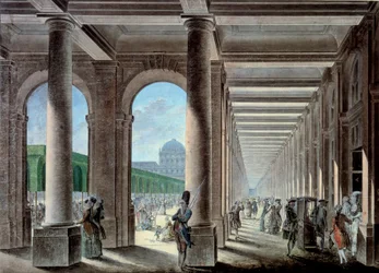Las galerías y jardines del Palais Royal. Litografía del siglo XVIII. París, B.N.