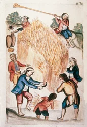 La cosecha, del libro "Trujillo del Perú" o "Códice Martínez Compañón", por Baltazar Martínez Compañón y Bujanda, obispo de Trujillo (1782-1785)