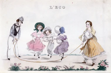 La cuerda de saltar, grupo de niños de la burguesía jugando. 1830