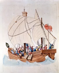 La carga de una carabela del siglo XIII en el mar