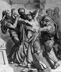 Los poseídos de Capernaum. A pesar de los milagros realizados por Jesús, la ciudad se negó a convertirse. Grabado del siglo XIX.