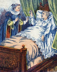 El príncipe muestra el anillo a su madre. Ilustración anónima para Piel de Asno, cuento de Charles Perrault (1628-1703), escritor francés. Imágenes Marcel Vagne, Jarville Nancy, sin fecha (finales del siglo XIX)