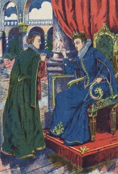 La princesa consultará a su madrina. Ilustración anónima para el cuento “Piel de Asno” de Charles Perrault (1628-1703), escritor francés. Imágenes de Marcel Vagne, Jarville Nancy, sin fecha (finales del siglo XIX)