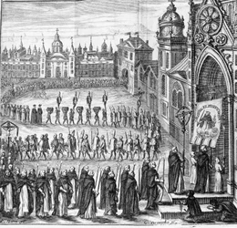 La procesión de la Inquisición va al Tribunal. España. Siglo XVII