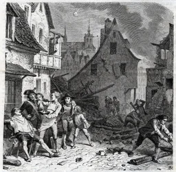 El plato de afeitar de Lille. Un episodio del asedio de Lille en 1792 durante las Guerras Revolucionarias Francesas - Le siège de Lille en octobre 1792 - Révolution française - Bombardement par les Autrichiens et les Prussiens - Le barbier utilise une demi
