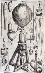 Herramientas para experimentos científicos - en “Nova experimenta physico-mechanica de vi aeris elastica, et ejusdem effectibus, facta maximam partem in nova machina pneumatica” de Robert Boyle
