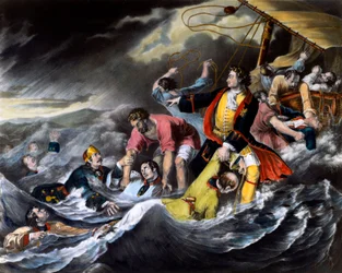 El zar Pedro I el Grande salva a los soldados de ahogarse durante una tormenta