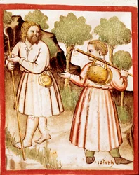 Dos pastores en miniatura del códice 212 (o códice padovano o Biblia de Padua) 1390-1400 Rovigo, Accademia dei Concordi