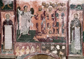 Reyes injustos son invitados por un ángel a entrar en el Inframundo. Monasterio Ortodoxo de Milesevo, Serbia, siglo XIII