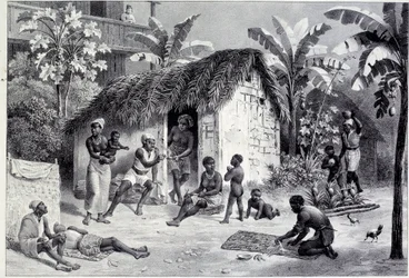 Vista de una plantación con un carbón de negros en las Indias Occidentales. Grabado del siglo XVIII. Chartres, Museo de Bellas Artes