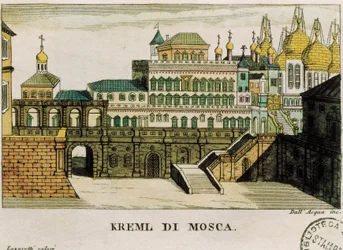 Vista del Kremlin, Moscú, Rusia, de los viajes de San Petersburgo a Alemania por Georg Reinbeck, grabado