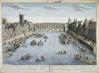 Vista del Pont au Change y la Torre de San Jacques en París