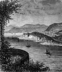 Vista del río San Lorenzo en América del Norte. Grabado del siglo XIX