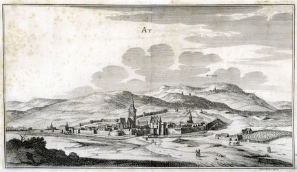 Vista de la ciudad de Ay. Grabado de finales del siglo XVIII