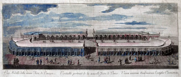 Vista de la feria de Venecia, Italia. Grabado del siglo XVIII.