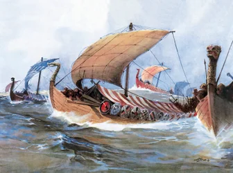 Barco vikingo en tránsito hacia Normandía