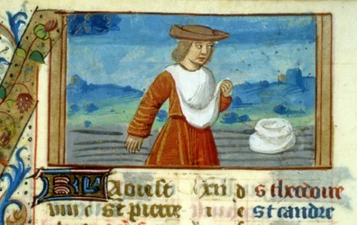 Virgo sembradora y zodiaco - Miniatura de la Edad Media (ref. 137, 049v)