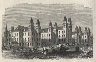 Hospital de Emigrantes de la Isla Ward - Estado de Nueva York - Establecimiento de la Comisión de Emigración - Grabado en “El Universo Ilustrado” de 1869