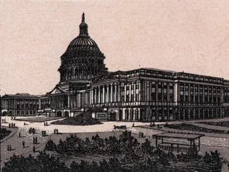 Washington, Estados Unidos: vista del Capitolio. en "El mundo ilustra 168 vistas" Sin fecha (finales del siglo XIX)