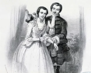 Joven cortejando a una joven, principios del siglo XIX