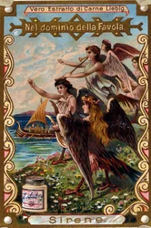 Representación de sirenas atrayendo a los marineros con su canto