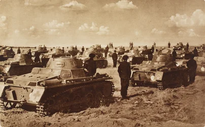 Tanques alemanes, Doberitz, cerca de Berlín, Alemania, fotografía del Illustrated London News, 27 de julio.