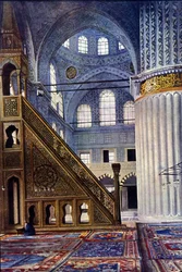 Interior de la Mezquita de Santa Sofía en Constantinopla (Turquía). El Mihrab. Autocromo.