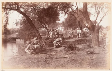 La captura del puente del canal de Alipur por la Caballería de Guías, Campamento de Ejercicios de Delhi, 1885