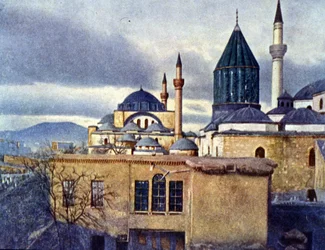Vista del Mausoleo de Mevlana en Konya (Turquía). Mevlana Celaleddin Rumi es el fundador de la Orden de los Derviches Giradores. Autocromo.