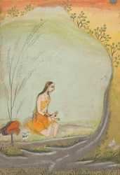 Una dama aplicando henna en su pie, ca. 1720-30