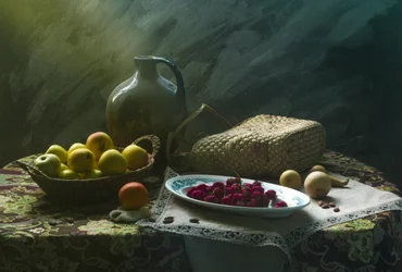 Naturaleza muerta rústica con frutas