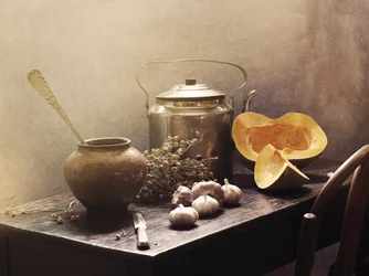 Naturaleza muerta de cocina rústica
