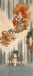 Actores Ichikawa Danjuro VII como Mongaku y Matsumoto Koshiro V como Fudo-myoo (arriba)