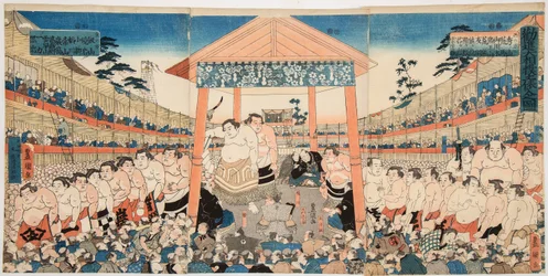 Kanjin Ozumo (procesión de luchadores de sumo para un combate de recaudación de fondos)