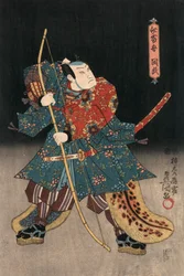 Impresión Ukiyo-e de un Actor Interpretando a un Samurai por Kunisada