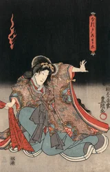 Grabado ukiyo-e de un actor en un papel femenino por Kunisada