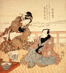 Onoe Kikugoro III tomando té en Shinagawa, c.1825