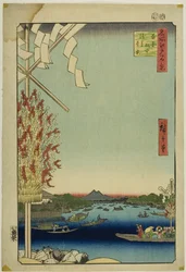 Río Asakusa, gran ribera, río Miyato (Asakusagawa Okawabata Miyatogawa), de la serie "Cien vistas famosas de Edo (Meisho Edo hyakkei)".