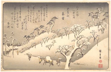 Asukayama bajo la nieve al atardecer