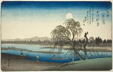 Luna de otoño sobre el río Tama, de la serie "Ocho vistas en los alrededores de Edo"