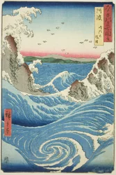 Provincia de Awa: Remolinos de Naruto (Awa, Naruto no fuha), de la serie "Lugares famosos en las sesenta y tantas provincias (Rokujuyoshu meisho zue)"