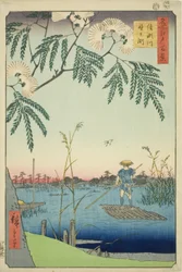 Río Ayase y Kanegafuchi (Ayasegawa Kanegafuchi), de la serie "Cien Vistas Famosas de Edo (Meisho Edo hyakkei)"