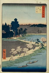 Santuario Azuma no mori y el alcanfor entrelazado Cien vistas famosas de Edo, 1856-1858