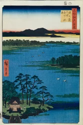 Santuario Benten en el estanque Inokashira. Cien vistas famosas de Edo, c. 1858