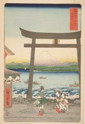 La entrada a Enoshima en la provincia de Sagami, de Treinta y seis vistas del monte Fuji, 1858