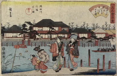 Cruzando el río Sumida en Hashiba, el restaurante Yanagiya, 1830-1844