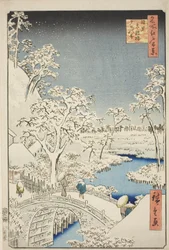 Puente de tambor y colina Yuhi en Meguro (Meguro Taikobashi Yuhi-no-oka), de la serie "Cien vistas famosas de Edo (Meisho Edo hyakkei)"