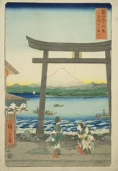 Entrada a Enoshima en la provincia de Sagami, de la serie "Treinta y seis vistas del Monte Fuji"