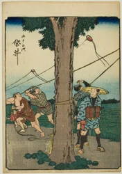 Fukuroi, de la serie "Cincuenta y tres estaciones [del Tokaido]," también conocida como el Tokaido de figuras