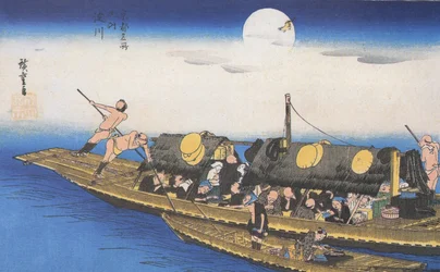 Hiroshige Un transbordador en el río